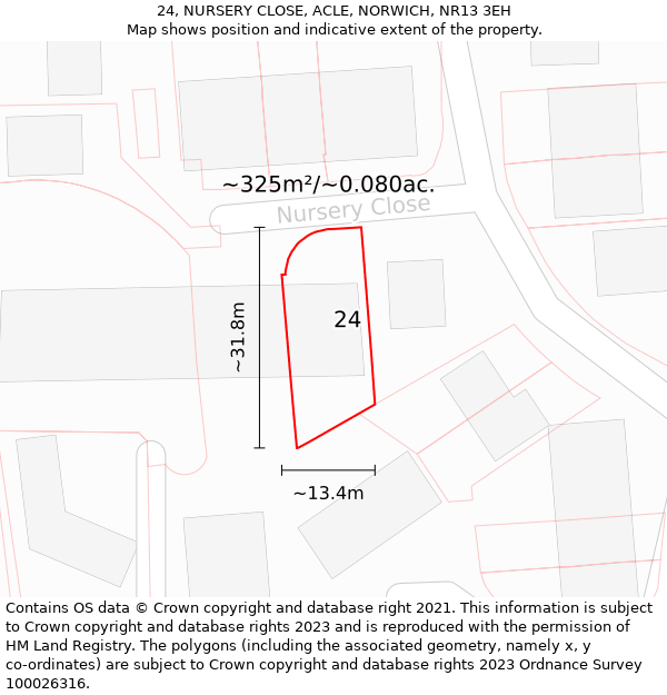 24, NURSERY CLOSE, ACLE, NORWICH, NR13 3EH: Plot and title map