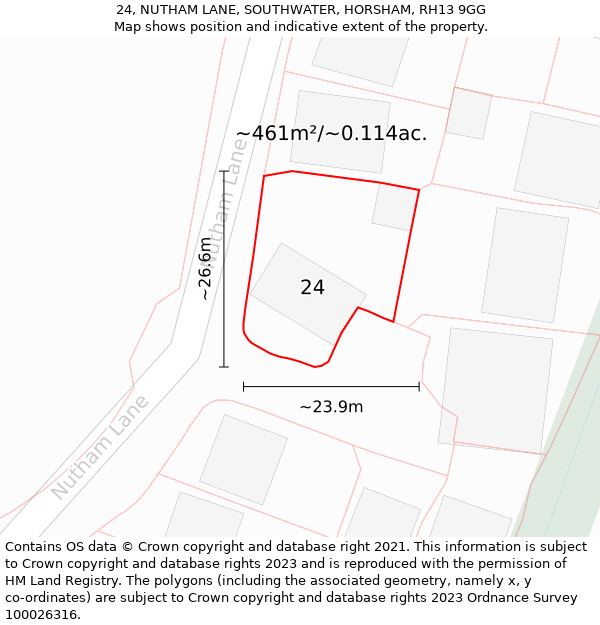 24, NUTHAM LANE, SOUTHWATER, HORSHAM, RH13 9GG: Plot and title map