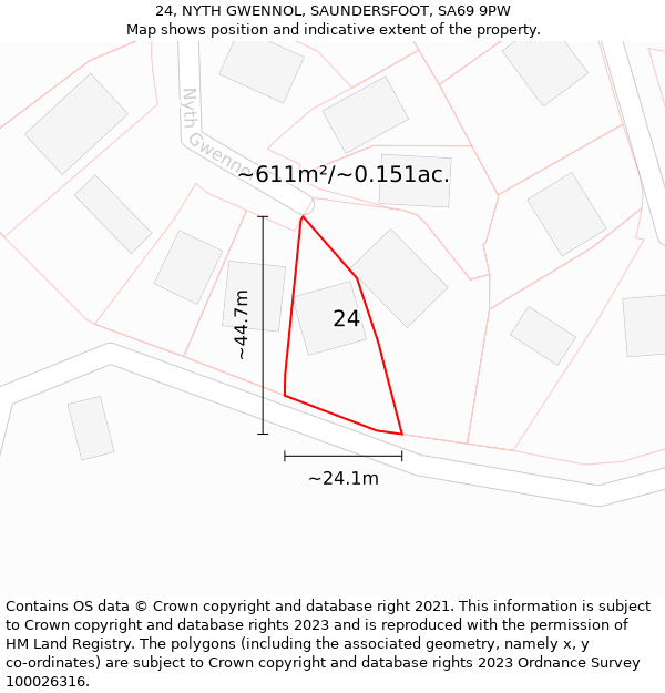 24, NYTH GWENNOL, SAUNDERSFOOT, SA69 9PW: Plot and title map