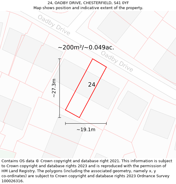 24, OADBY DRIVE, CHESTERFIELD, S41 0YF: Plot and title map