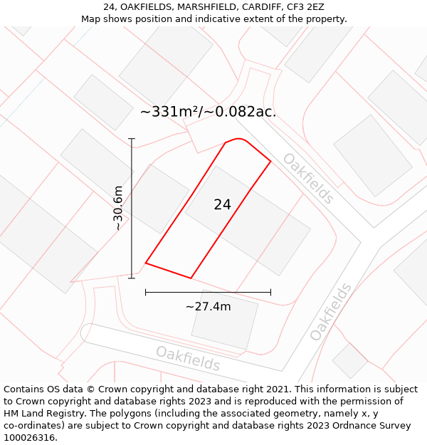 24, OAKFIELDS, MARSHFIELD, CARDIFF, CF3 2EZ: Plot and title map