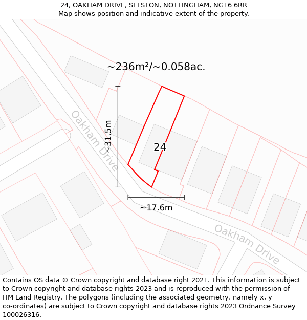 24, OAKHAM DRIVE, SELSTON, NOTTINGHAM, NG16 6RR: Plot and title map