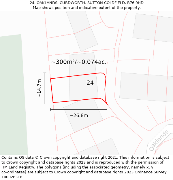 24, OAKLANDS, CURDWORTH, SUTTON COLDFIELD, B76 9HD: Plot and title map