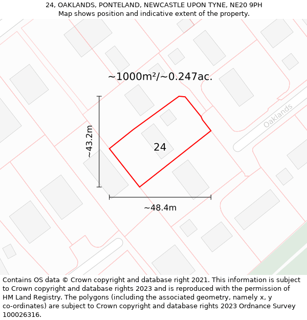 24, OAKLANDS, PONTELAND, NEWCASTLE UPON TYNE, NE20 9PH: Plot and title map