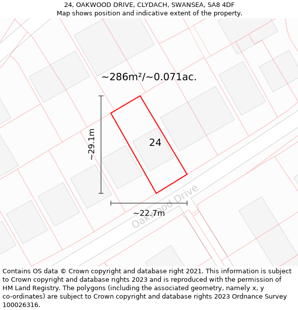 24, OAKWOOD DRIVE, CLYDACH, SWANSEA, SA8 4DF: Plot and title map