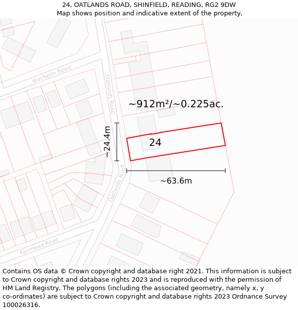 24, OATLANDS ROAD, SHINFIELD, READING, RG2 9DW: Plot and title map