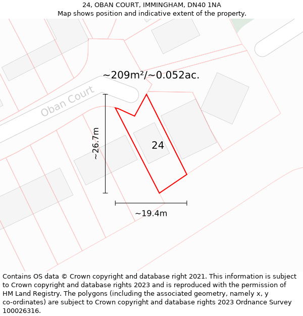 24, OBAN COURT, IMMINGHAM, DN40 1NA: Plot and title map