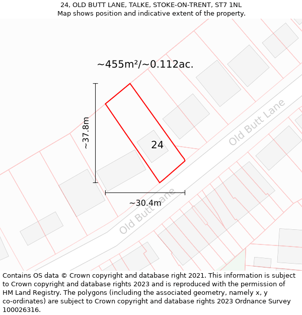 24, OLD BUTT LANE, TALKE, STOKE-ON-TRENT, ST7 1NL: Plot and title map