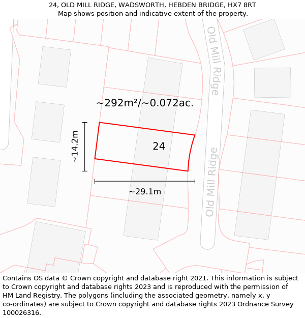 24, OLD MILL RIDGE, WADSWORTH, HEBDEN BRIDGE, HX7 8RT: Plot and title map