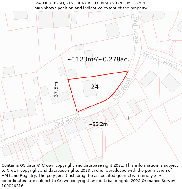 24, OLD ROAD, WATERINGBURY, MAIDSTONE, ME18 5PL: Plot and title map