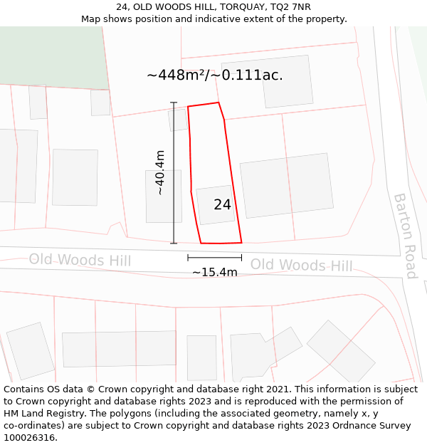 24, OLD WOODS HILL, TORQUAY, TQ2 7NR: Plot and title map