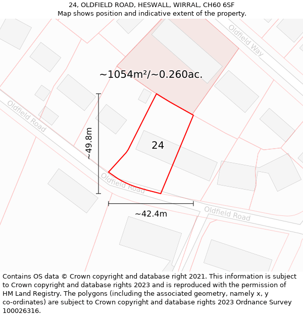 24, OLDFIELD ROAD, HESWALL, WIRRAL, CH60 6SF: Plot and title map