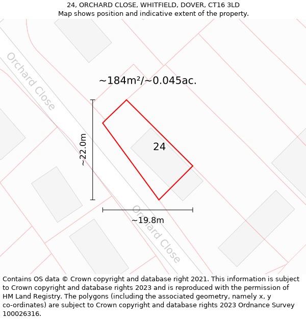 24, ORCHARD CLOSE, WHITFIELD, DOVER, CT16 3LD: Plot and title map