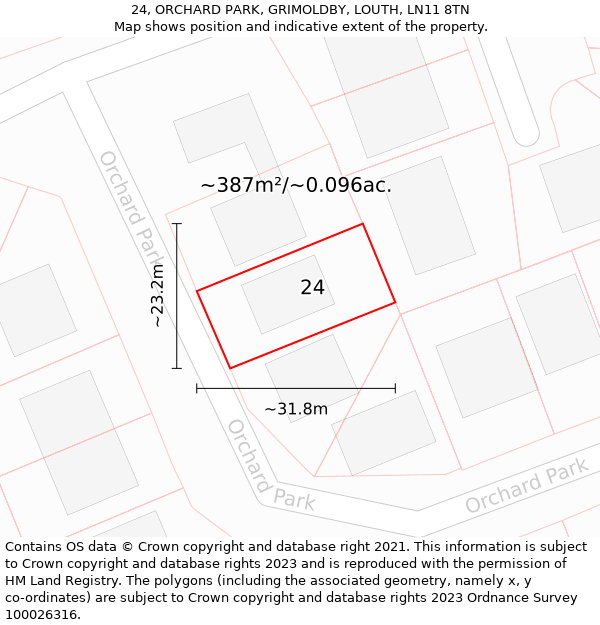 24, ORCHARD PARK, GRIMOLDBY, LOUTH, LN11 8TN: Plot and title map