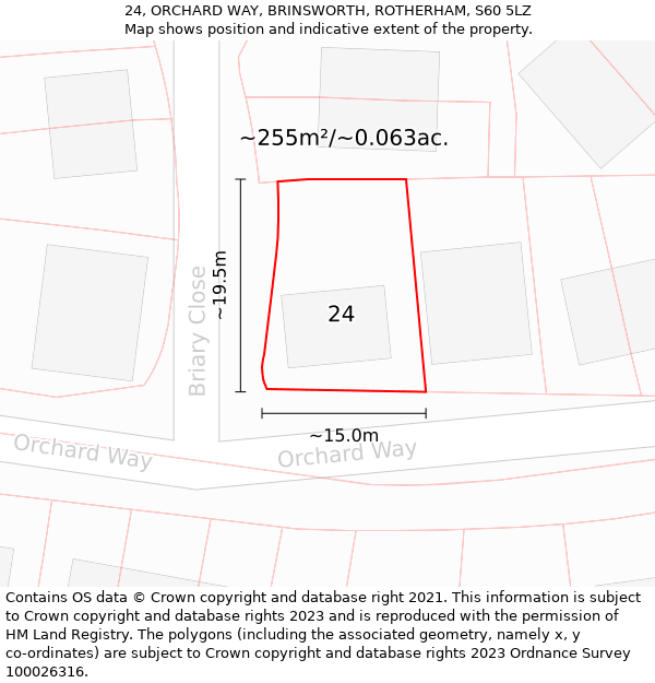 24, ORCHARD WAY, BRINSWORTH, ROTHERHAM, S60 5LZ: Plot and title map