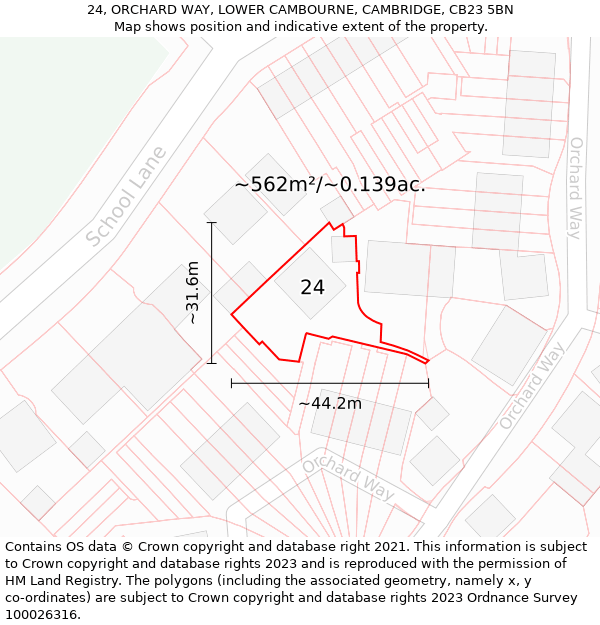 24, ORCHARD WAY, LOWER CAMBOURNE, CAMBRIDGE, CB23 5BN: Plot and title map