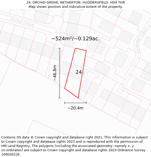 24, ORCHID GROVE, NETHERTON, HUDDERSFIELD, HD4 7HR: Plot and title map