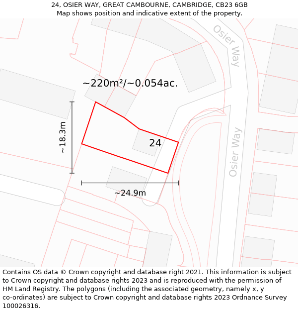 24, OSIER WAY, GREAT CAMBOURNE, CAMBRIDGE, CB23 6GB: Plot and title map