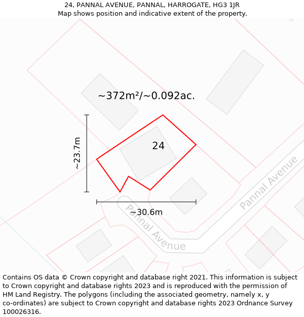 24, PANNAL AVENUE, PANNAL, HARROGATE, HG3 1JR: Plot and title map