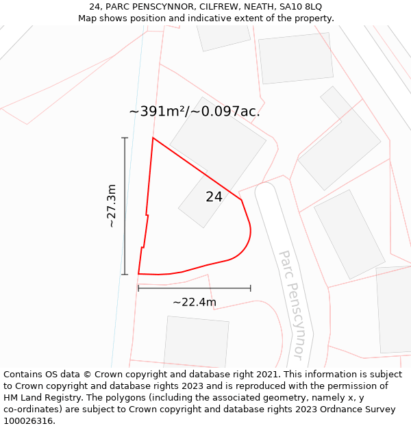 24, PARC PENSCYNNOR, CILFREW, NEATH, SA10 8LQ: Plot and title map