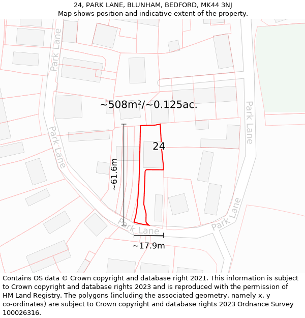 24, PARK LANE, BLUNHAM, BEDFORD, MK44 3NJ: Plot and title map