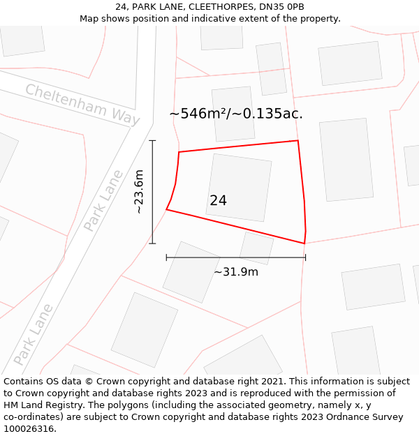 24, PARK LANE, CLEETHORPES, DN35 0PB: Plot and title map