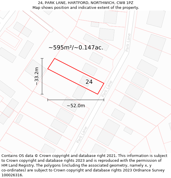 24, PARK LANE, HARTFORD, NORTHWICH, CW8 1PZ: Plot and title map