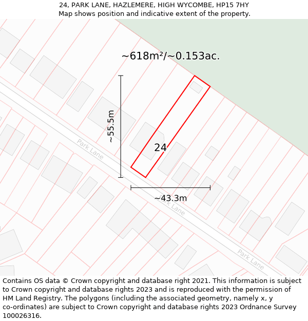 24, PARK LANE, HAZLEMERE, HIGH WYCOMBE, HP15 7HY: Plot and title map