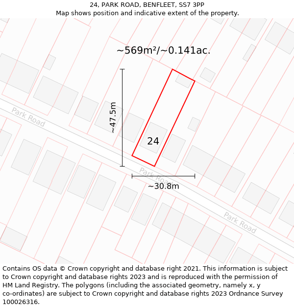 24, PARK ROAD, BENFLEET, SS7 3PP: Plot and title map