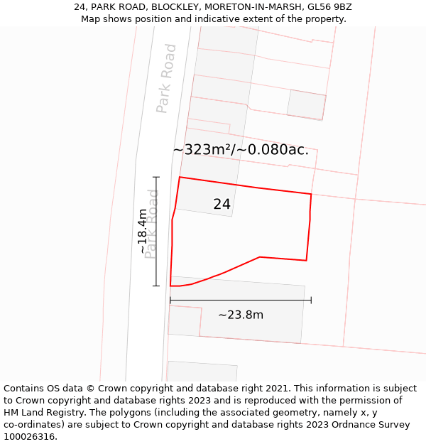 24, PARK ROAD, BLOCKLEY, MORETON-IN-MARSH, GL56 9BZ: Plot and title map