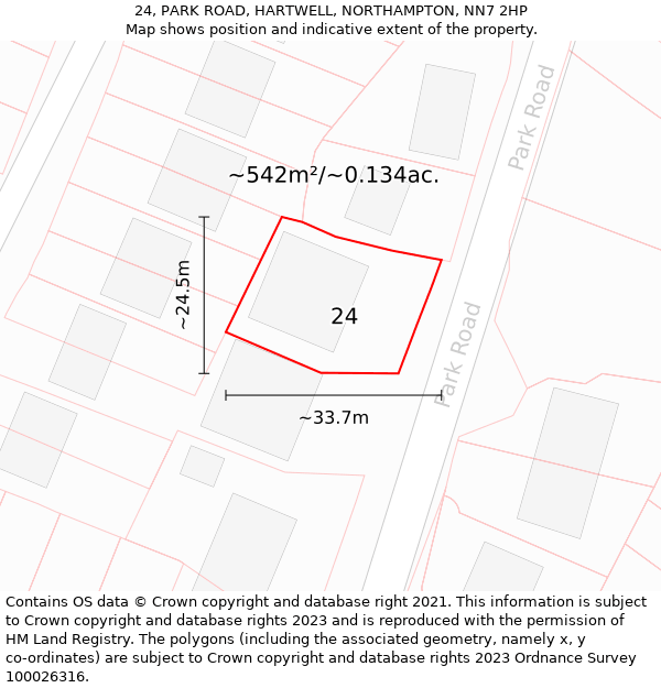 24, PARK ROAD, HARTWELL, NORTHAMPTON, NN7 2HP: Plot and title map