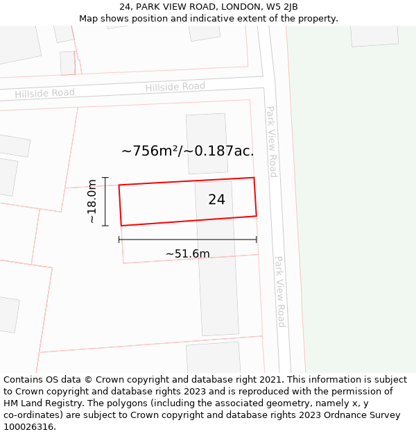 24, PARK VIEW ROAD, LONDON, W5 2JB: Plot and title map