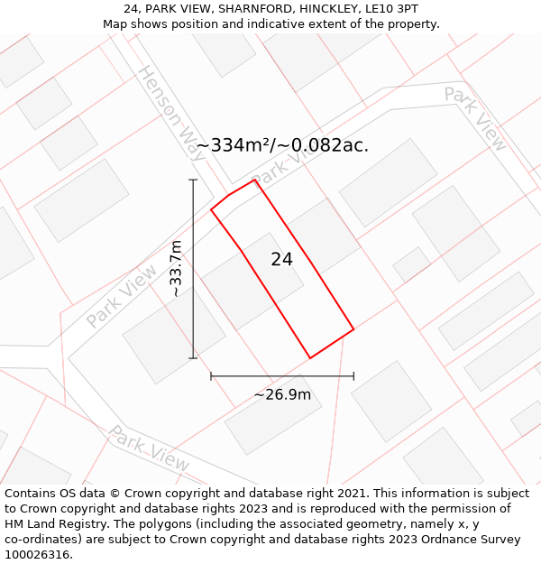 24, PARK VIEW, SHARNFORD, HINCKLEY, LE10 3PT: Plot and title map