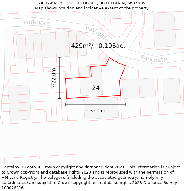 24, PARKGATE, GOLDTHORPE, ROTHERHAM, S63 9GW: Plot and title map