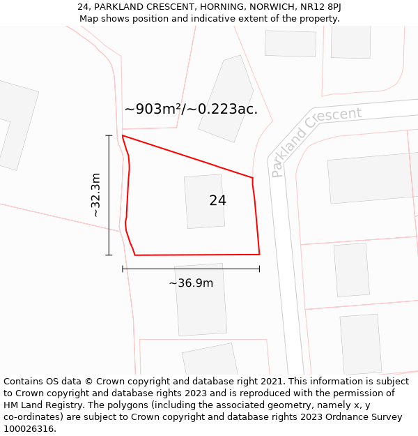 24, PARKLAND CRESCENT, HORNING, NORWICH, NR12 8PJ: Plot and title map