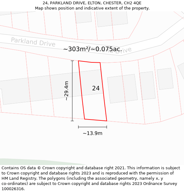 24, PARKLAND DRIVE, ELTON, CHESTER, CH2 4QE: Plot and title map