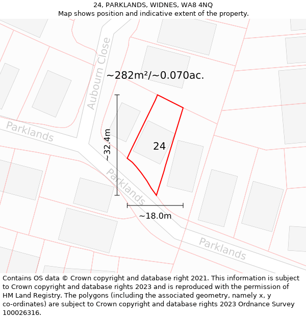 24, PARKLANDS, WIDNES, WA8 4NQ: Plot and title map