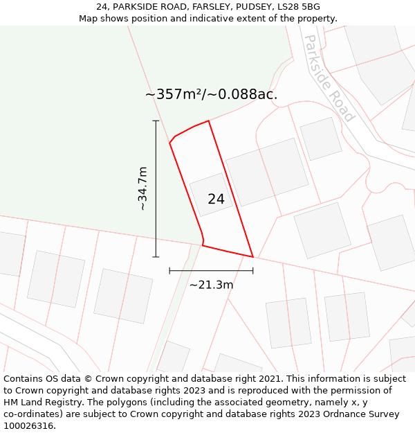 24, PARKSIDE ROAD, FARSLEY, PUDSEY, LS28 5BG: Plot and title map