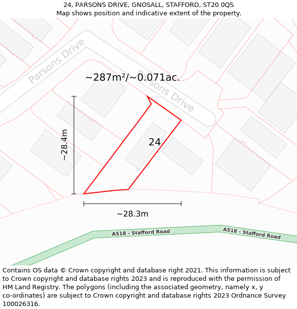 24, PARSONS DRIVE, GNOSALL, STAFFORD, ST20 0QS: Plot and title map