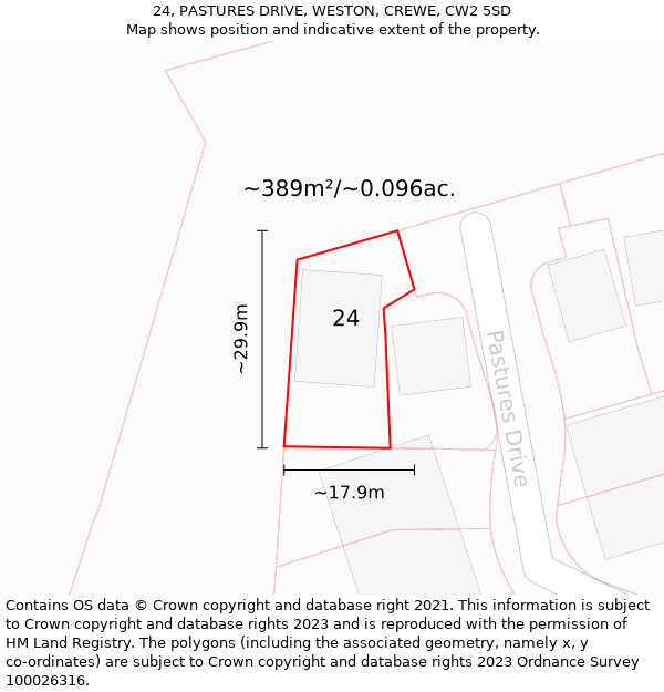 24, PASTURES DRIVE, WESTON, CREWE, CW2 5SD: Plot and title map
