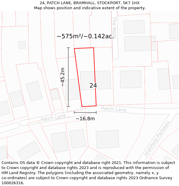 24, PATCH LANE, BRAMHALL, STOCKPORT, SK7 1HX: Plot and title map