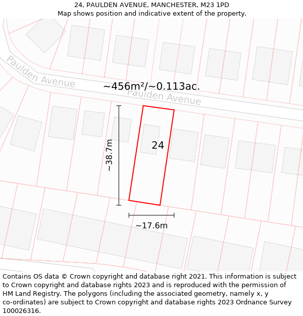 24, PAULDEN AVENUE, MANCHESTER, M23 1PD: Plot and title map