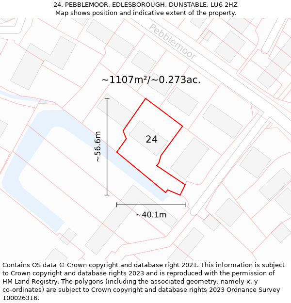 24, PEBBLEMOOR, EDLESBOROUGH, DUNSTABLE, LU6 2HZ: Plot and title map