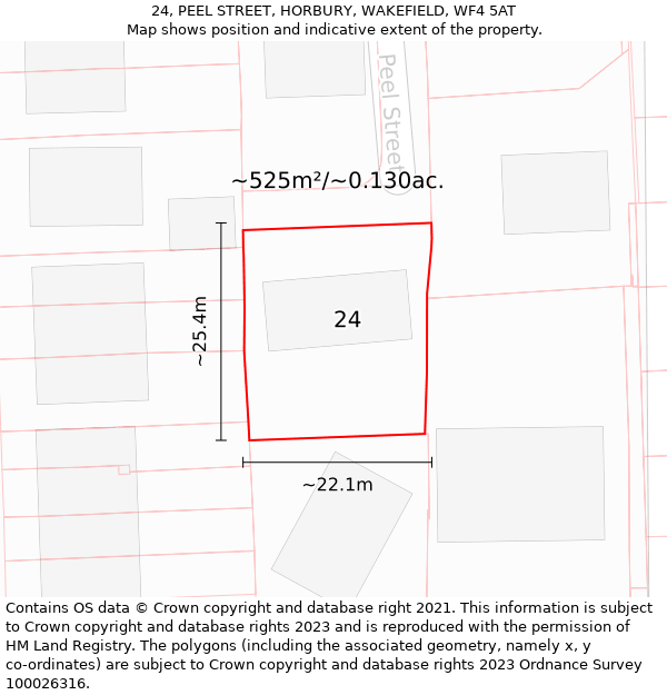 24, PEEL STREET, HORBURY, WAKEFIELD, WF4 5AT: Plot and title map