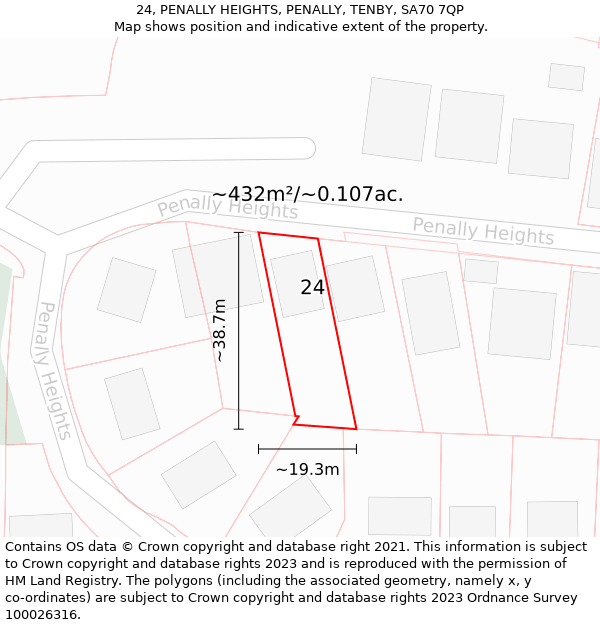 24, PENALLY HEIGHTS, PENALLY, TENBY, SA70 7QP: Plot and title map