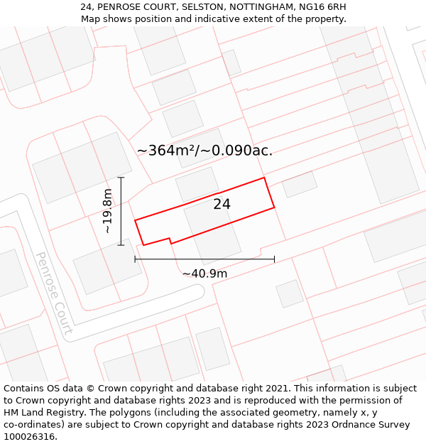 24, PENROSE COURT, SELSTON, NOTTINGHAM, NG16 6RH: Plot and title map