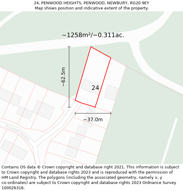 24, PENWOOD HEIGHTS, PENWOOD, NEWBURY, RG20 9EY: Plot and title map