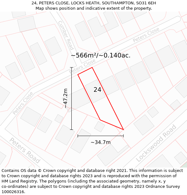 24, PETERS CLOSE, LOCKS HEATH, SOUTHAMPTON, SO31 6EH: Plot and title map