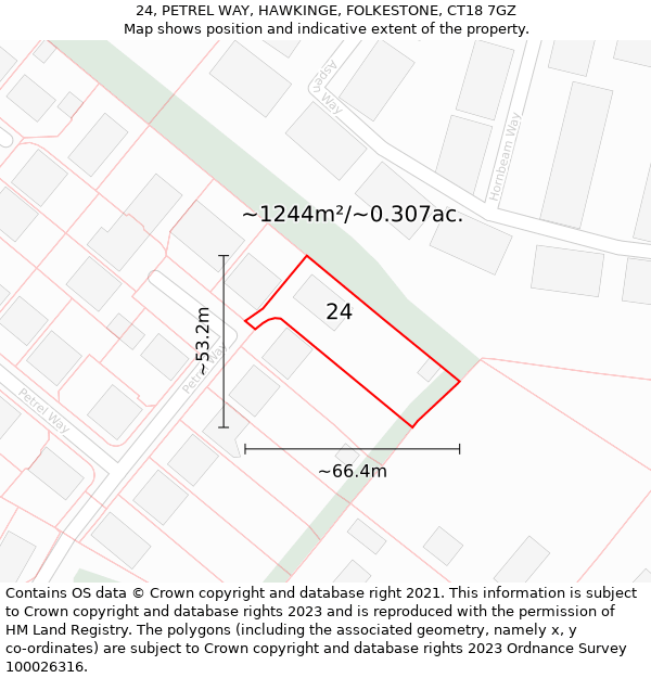 24, PETREL WAY, HAWKINGE, FOLKESTONE, CT18 7GZ: Plot and title map