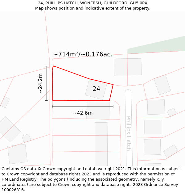 24, PHILLIPS HATCH, WONERSH, GUILDFORD, GU5 0PX: Plot and title map